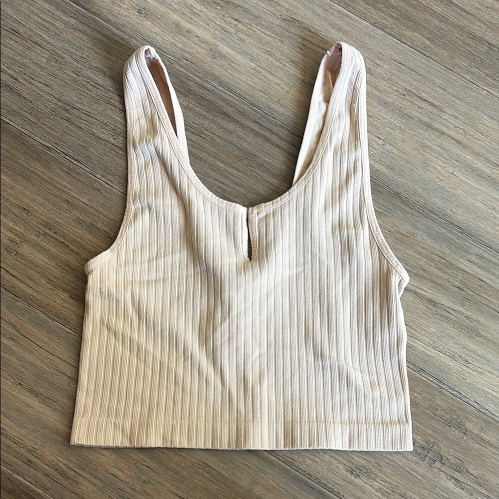 Forever 21 Cream Light Pink Ribbed Crop Tank top Small